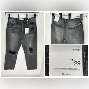 Kancan NWT Jeans Size 11/29 Black High‎ Rise Straight Leg Distressed Button Fly